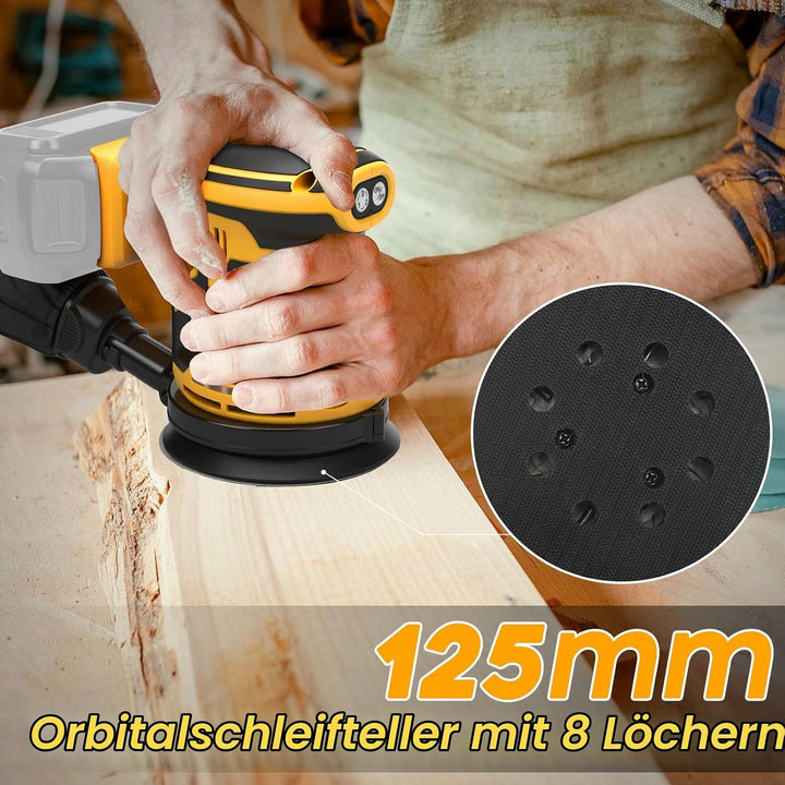 Exzenterschleifer für DeWalt 20V Akku(no Akku),125mm Schleifmaschine, 3 Geschwindigkeiten 7,000-11,0