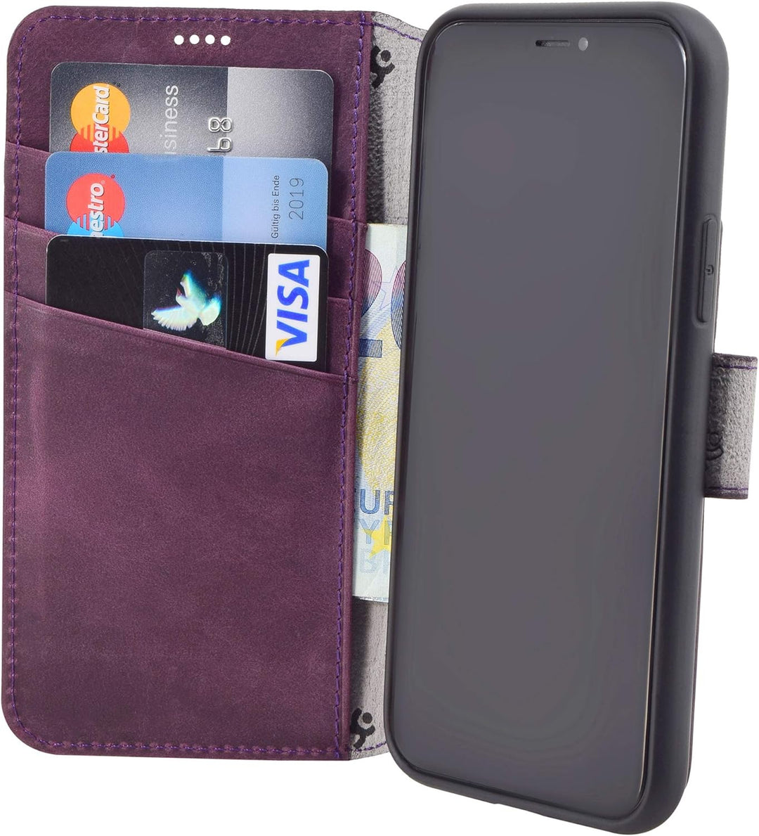 Suncase Book-Style Hülle kompatibel mit iPhone 11 (6.1 Zoll) Leder Tasche (Slim-Fit) Lederhülle Hand