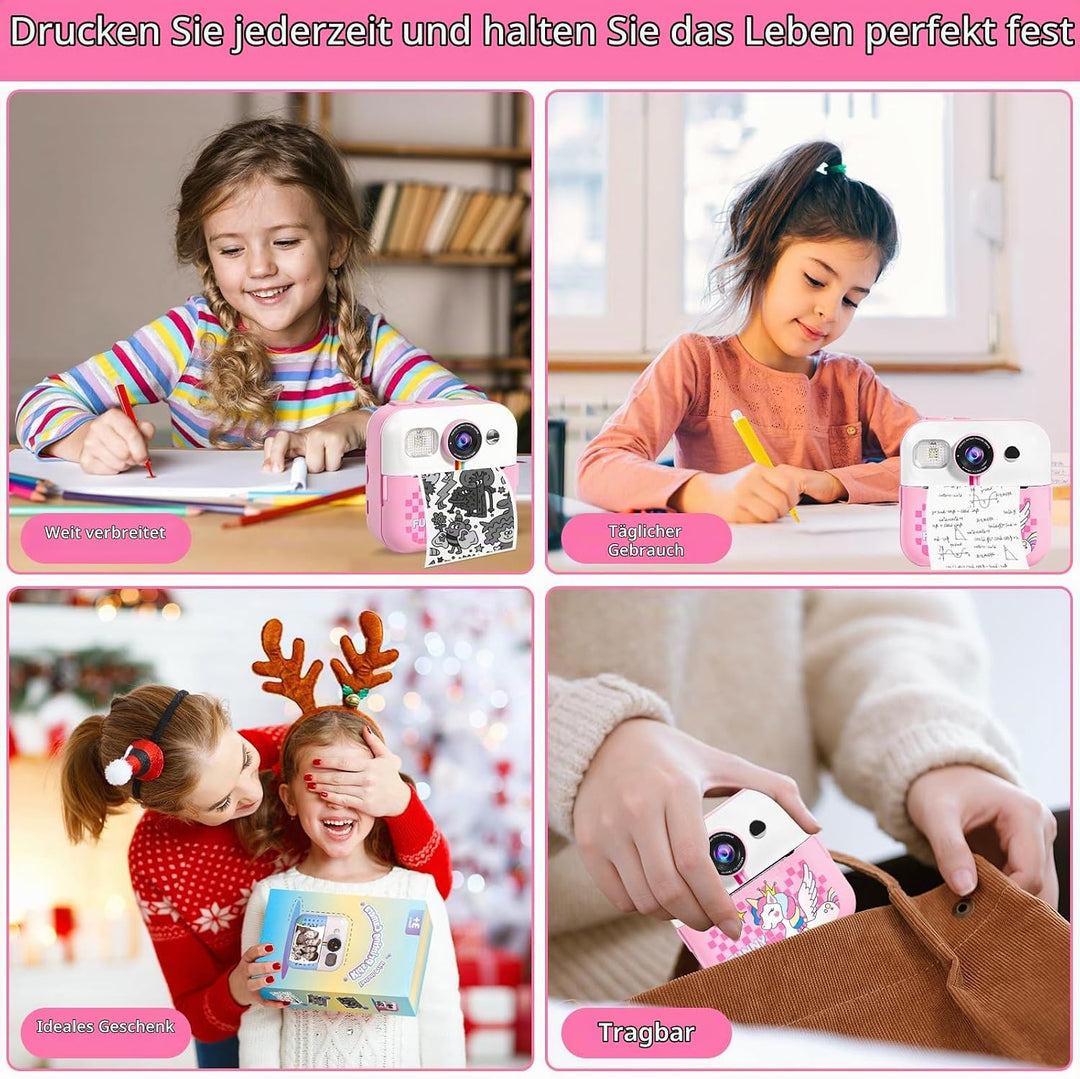 Kinderkamera Sofortbildkamera 1080P 2,4 Zoll Bildschirm Sofortbildkamera Kinder mit Druckpapier &amp; 32