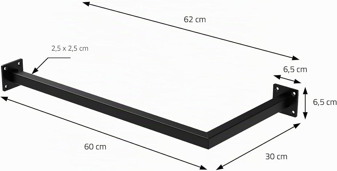ML-Design Kleiderstange Übereck für die Wand, T30cm x B60cm, Schwarz, aus Stahl, rostfrei, Garderobe
