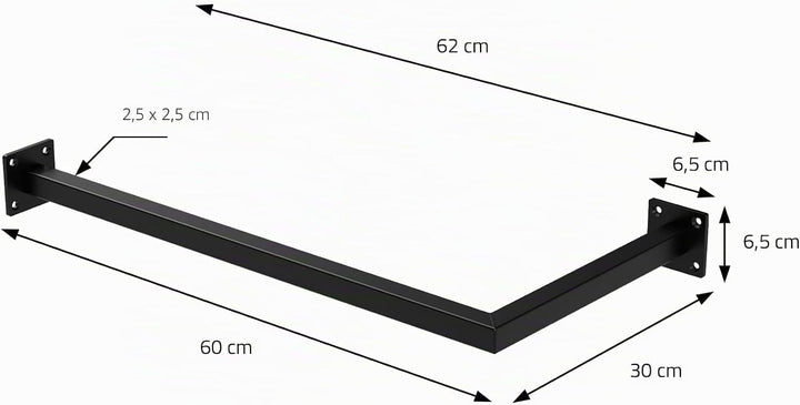 ML-Design Kleiderstange Übereck für die Wand, T30cm x B60cm, Schwarz, aus Stahl, rostfrei, Garderobe