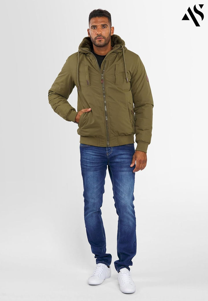 ALESSANDRO SALVARINI Herren Winterjacke (S-3XL) mit Kapuze - Teddyfleece innen komplett, Winddicht,