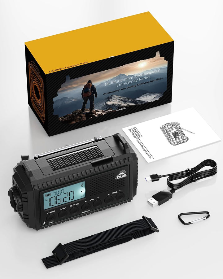 Kurbelradio, Notfallradio mit 12000 mAh Powerbank, AM/FM/SW Radio Ohne Strom, Kurbel 5-Wege Solar Ra