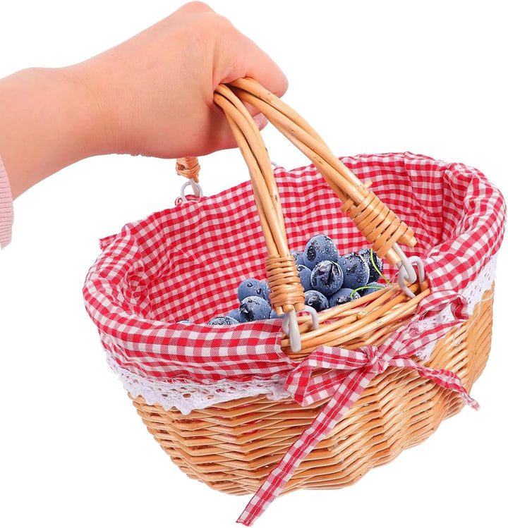 Picknickkorb aus Weide, Natural Weidenkorb mit Henkel, Handlicher Einkaufskorb aus Weide, Picknickko