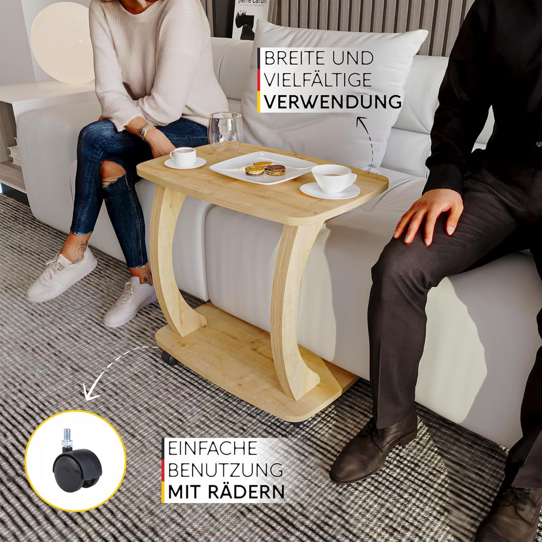 Beistelltisch Couch, mit Rollen, Laptoptisch für Couch, Kleiner Wohnzimmertisch, Sofatisch in stylis