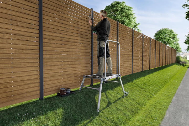 Hailo LP Outdoor Leiternpodest – rutschfeste Arbeitsplattform für Aussenbereiche - teleskopierbare F