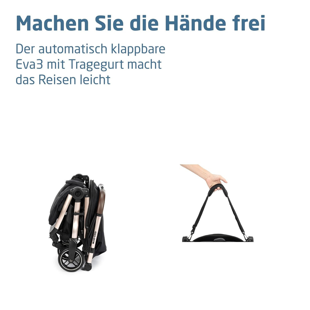 Eva3 Kinderwagen, 0–4 Jahre, 0–22 kg, Baby Kinderwagen, Leicht und kompakt, Flache Liegeposition, 3