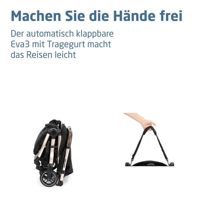 Eva3 Kinderwagen, 0–4 Jahre, 0–22 kg, Baby Kinderwagen, Leicht und kompakt, Flache Liegeposition, 3