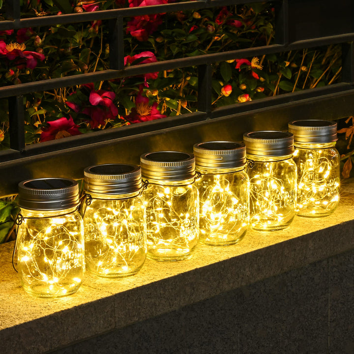 Solpex Solarlaterne für aussen, Solarlampe, 6 Stück, Solarglas mit Lichtkette, 180 LED, Laterne häng