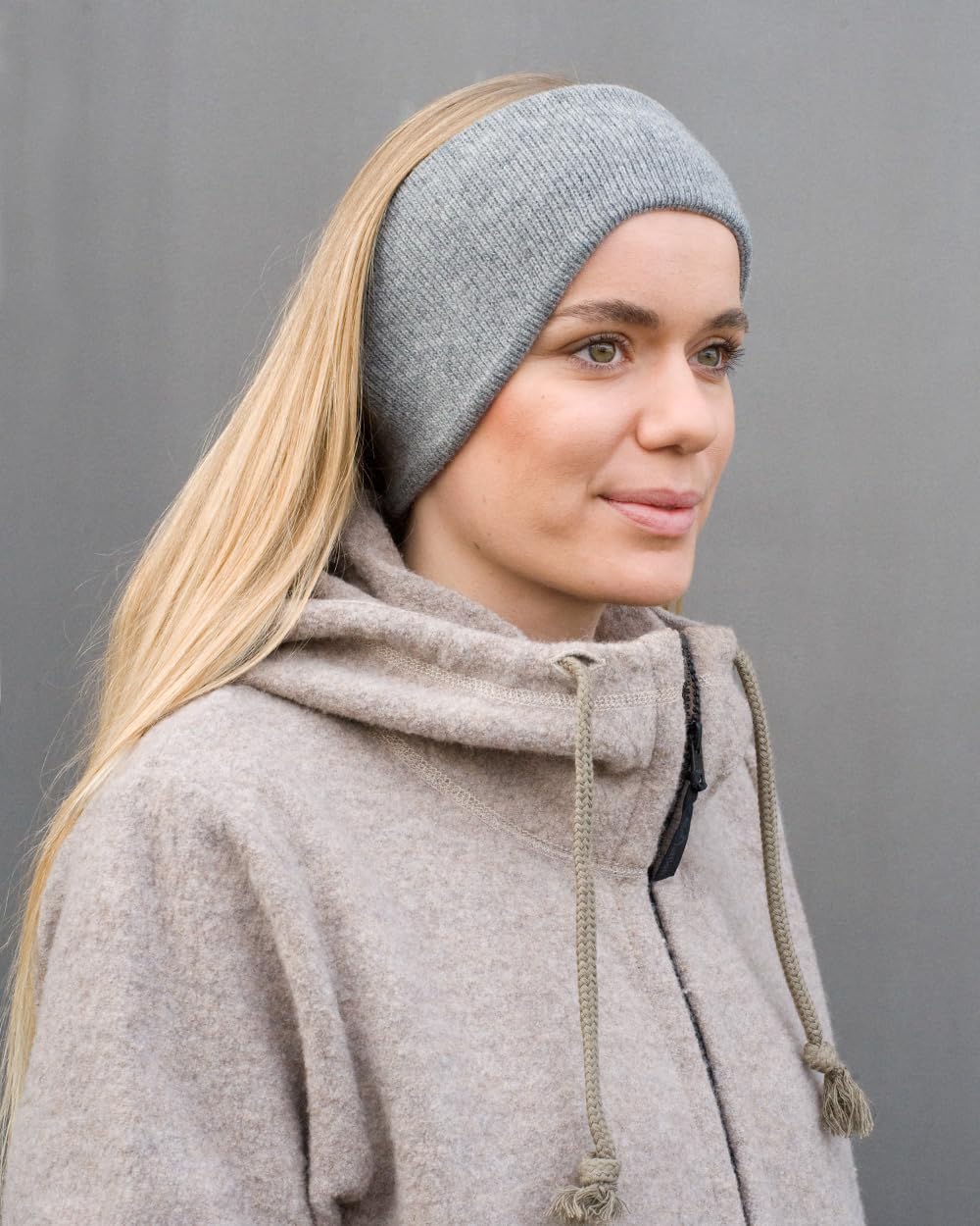 FosterNatur, Merino Stirnband mit Ohr, 100% Wolle (Baumwollfutter) (Grau), Grau