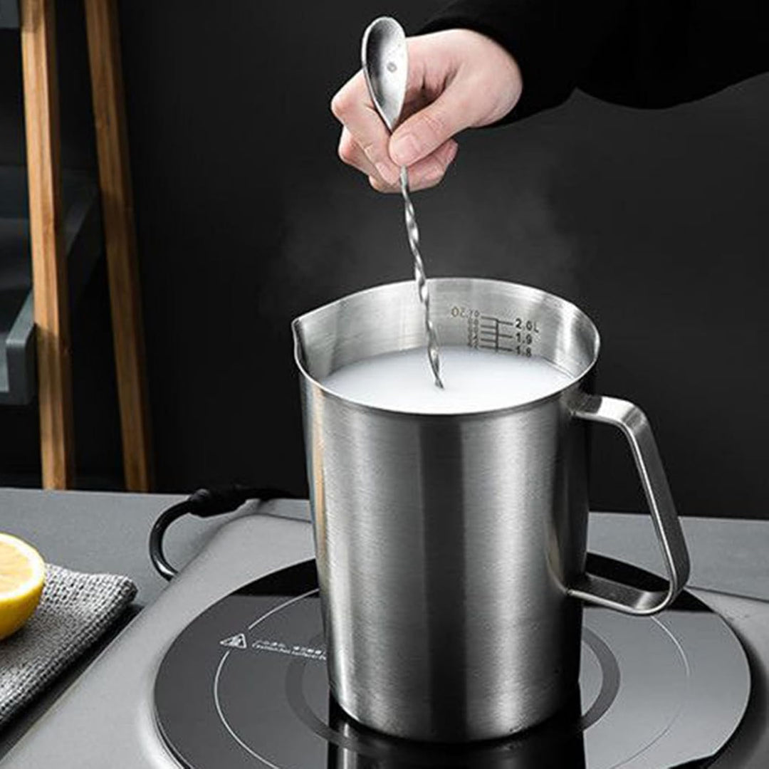 Milchkännchen aus Edelstahl, 2 l, Milchkännchen mit Markierung und Deckel, vielseitiger Krug für die