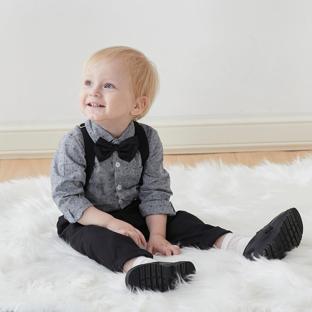 Baby Jungen Anzug Bekleidungssets Kleid Strampler hosenträger Fliege Krawatte 4tlg Anzug Gentleman F