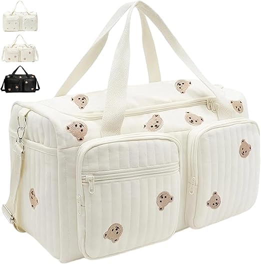 Grosse Wickeltasche & Kliniktasche für Mütter, aus Baumwolle mit Bestickung, grosses Fassungsvermöge