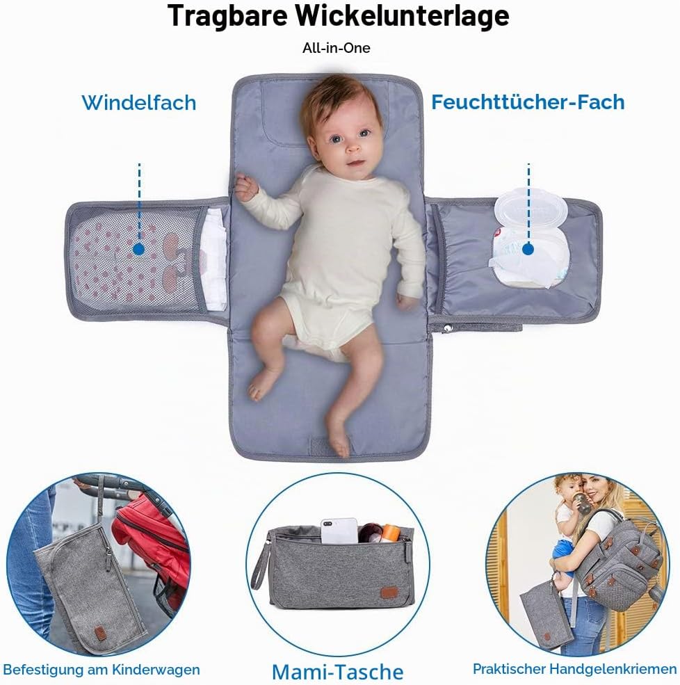 Dikaslon Wickeltasche Rucksack Grosser Wickelrucksack mit Multifunktions-Babytaschen und mobiler Wic