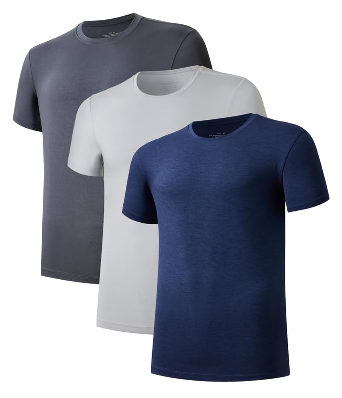 COLORFULLEAF 3/5er Pack Bambus T-Shirt Herren V Ausschnitt/Rundhals Stretch Unterhemd Männer Einfarb