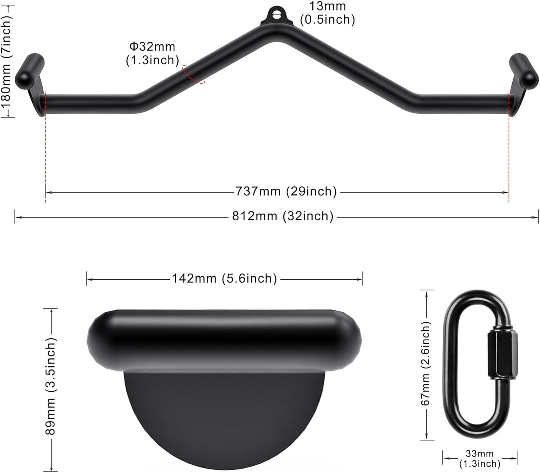 SELEWARE Rudergriff Pull Up Bar - Schwarz Latzug Griff V-Stange Latzugstangen, Klimmzugstange für Zu