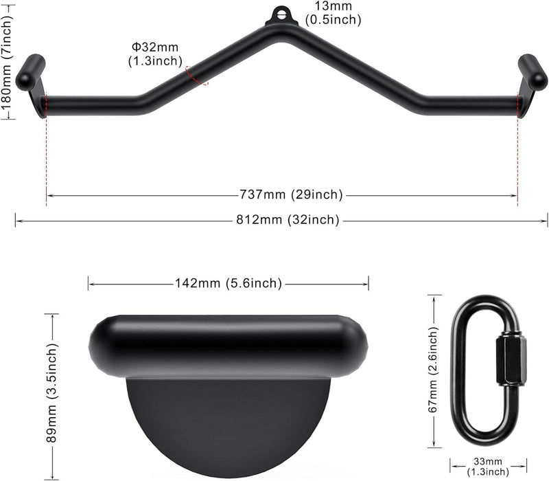 SELEWARE Rudergriff Pull Up Bar - Schwarz Latzug Griff V-Stange Latzugstangen, Klimmzugstange für Zu