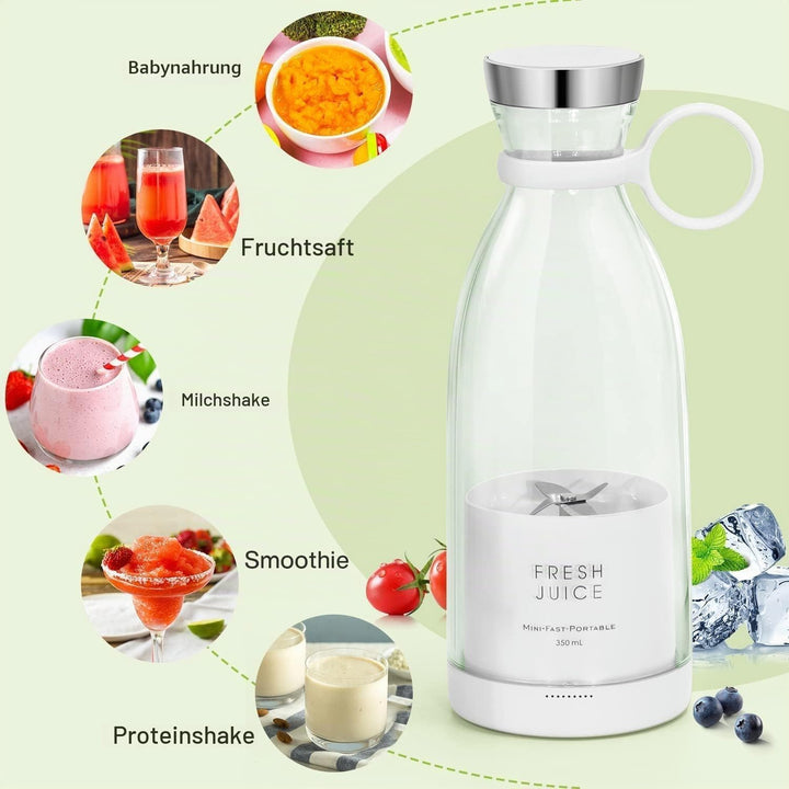 Tragbarer Mixer, 6-Klingen-Entsafterbecher für Saftshakes und Smoothies, 350 ml Mini-Mixer mit LED-A
