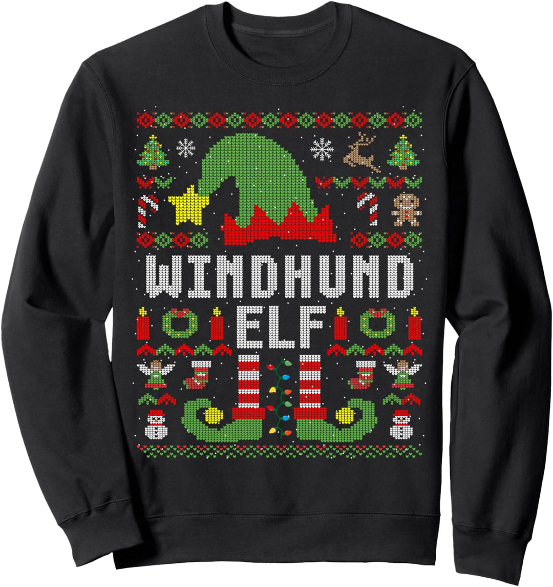Windhund Elf Ugly Christmas Weihnachten Partnerlook Sweatshirt