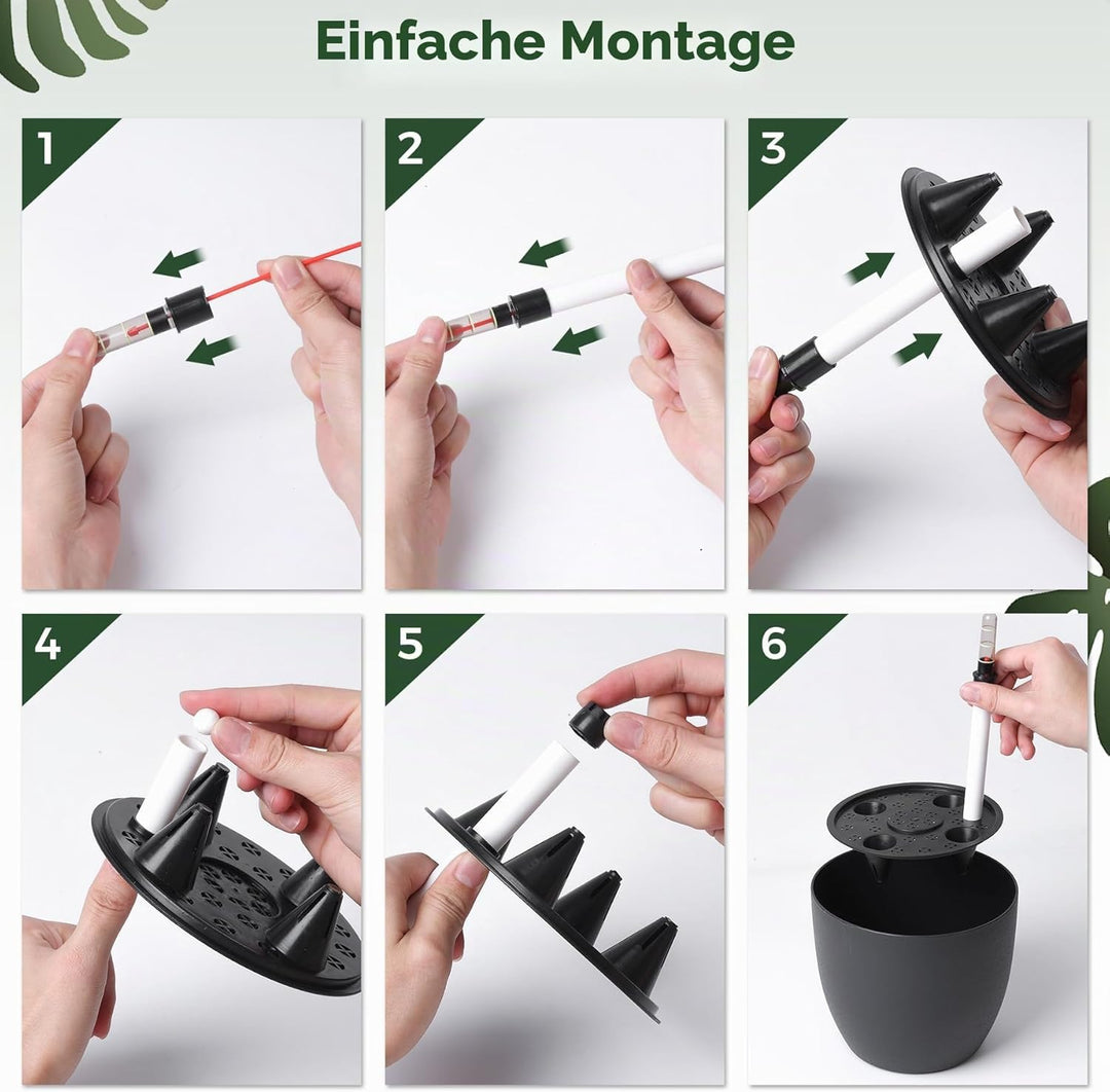 T4U 15cm Selbstwässernder Blumentopf mit Wasseranzeiger Schwarz 4er-Set, Selbstbewässerung Wasserspe