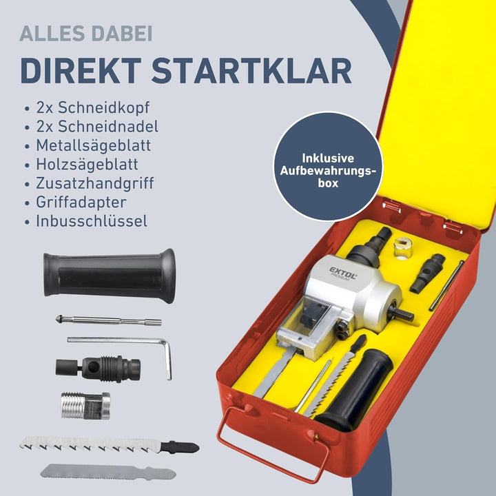 Nibbler-Stichsäge-Kombi-Aufsatz für Bohrmaschinen I Blechknabber & Stichsäge All-in-One-Bohraufsatz-