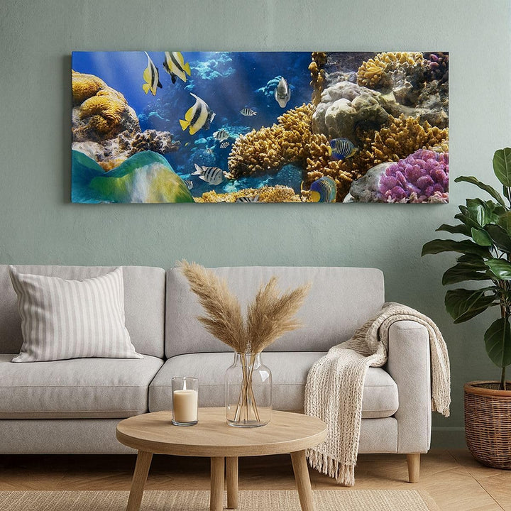 Wandbilder Dekoration Wohnzimmer Korallenriff Ozean Krabbe Fisch Panorama Bilder auf Leinwand 120x50