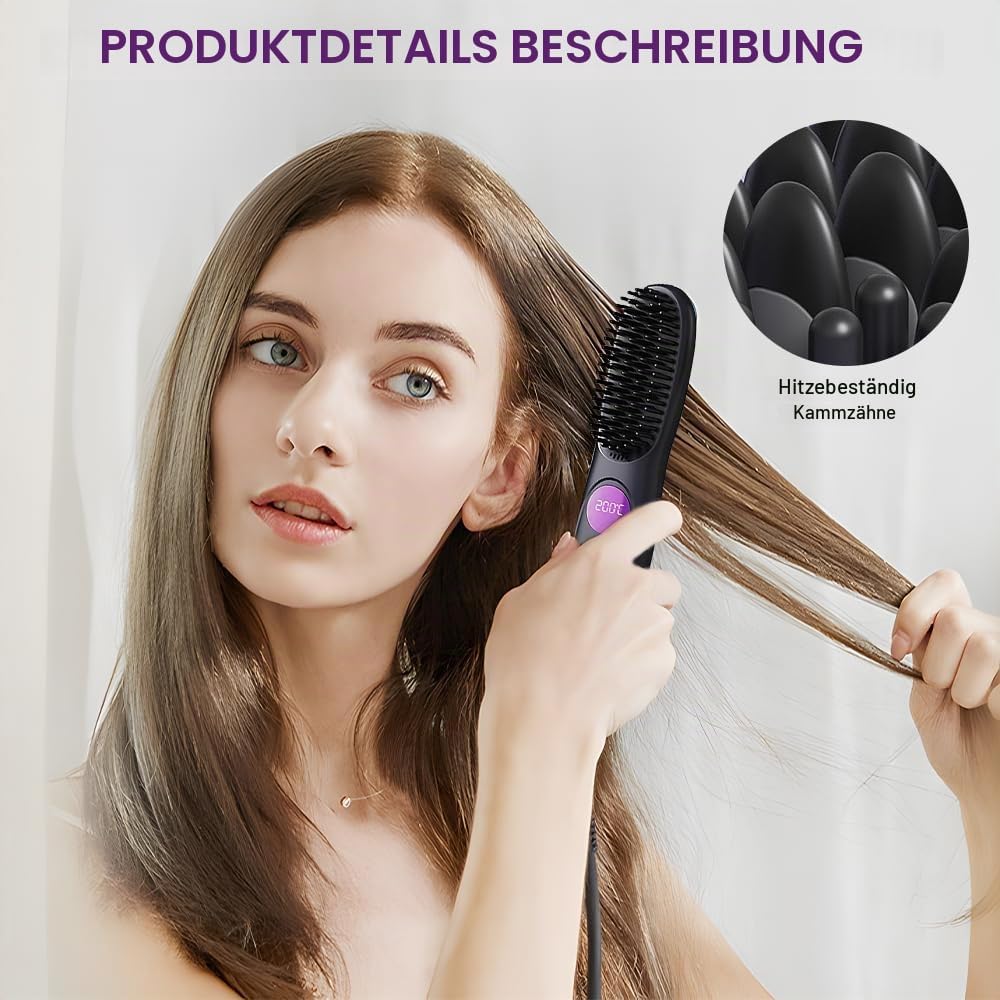Mini Glätteisen, Glättbürste Kabellos, 2026 Neu Haarglätter Bürste, 3 Temperaturstufen Styling Werkz