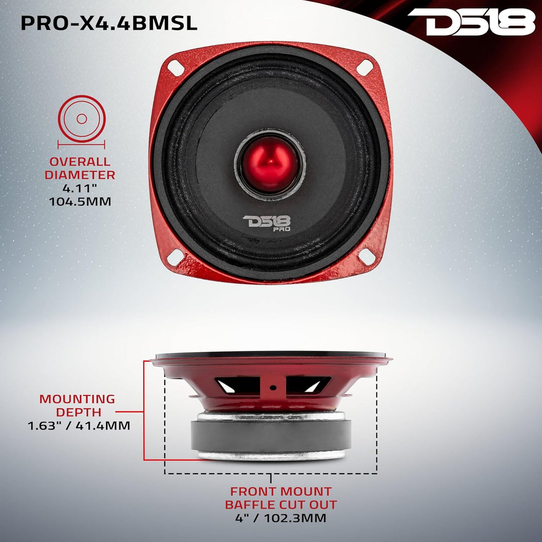 DS18 1 PRO-X4.4BMSL Mitteltöner 10 cm 100 mm 4" Durchmesser, 100 Watt rms und 200 Watt max, Impedanz