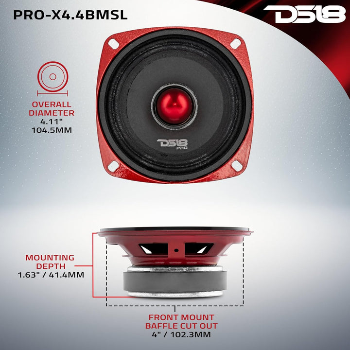 DS18 1 PRO-X4.4BMSL Mitteltöner 10 cm 100 mm 4" Durchmesser, 100 Watt rms und 200 Watt max, Impedanz