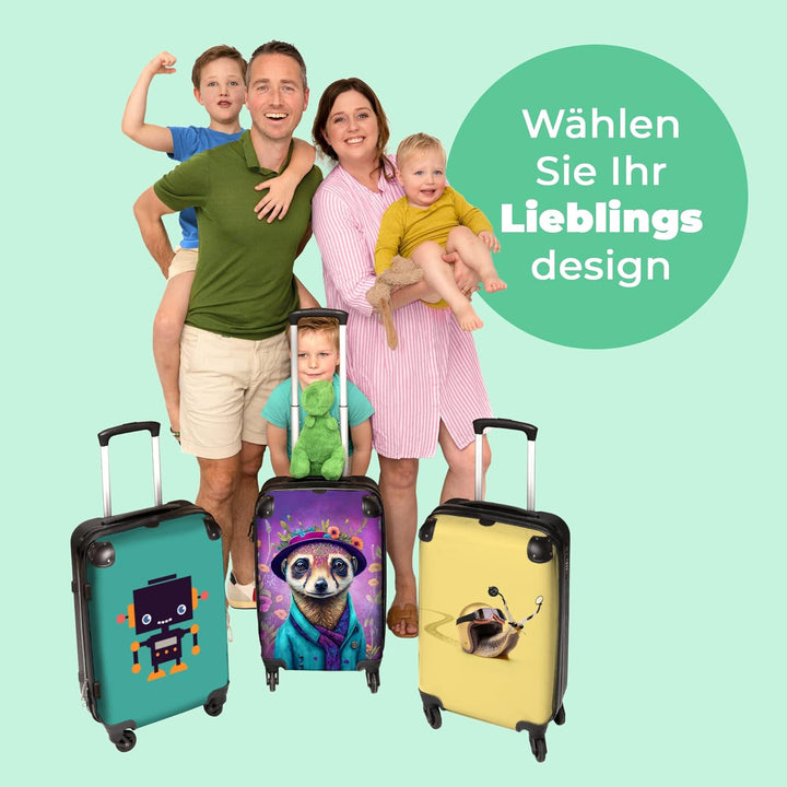 NoBoringSuitcases.com® Hartschalenkoffer Mädchen Kinder Koffer fürs Gepäck Carry on Trolli Erdmännch