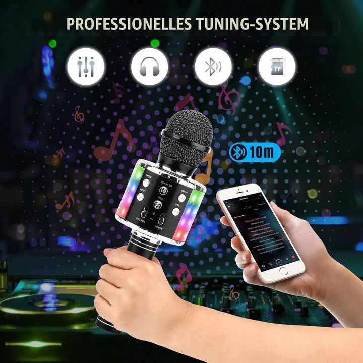 ShinePick Mikrofon Kinder Bluetooth, 4-in-1 Drahtloses Karaoke Mikrofon, Tragbare LED Microphone Spi