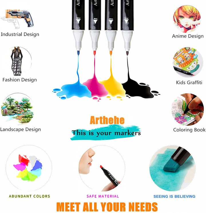 ARTHEHE 262 Farben Marker Set, Twin Tip Marker Stifte Set für Manga Design Schule, 262 Farben