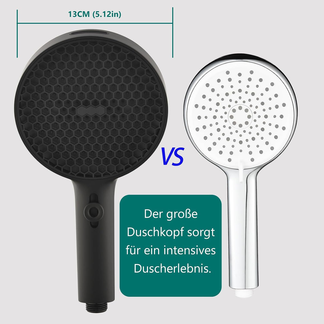 Duschkopf Gross Hochdruck XXL Regenduschkopf mit 3+1 Strahlarten, 130mm Gross Handbrause Duschkopf W