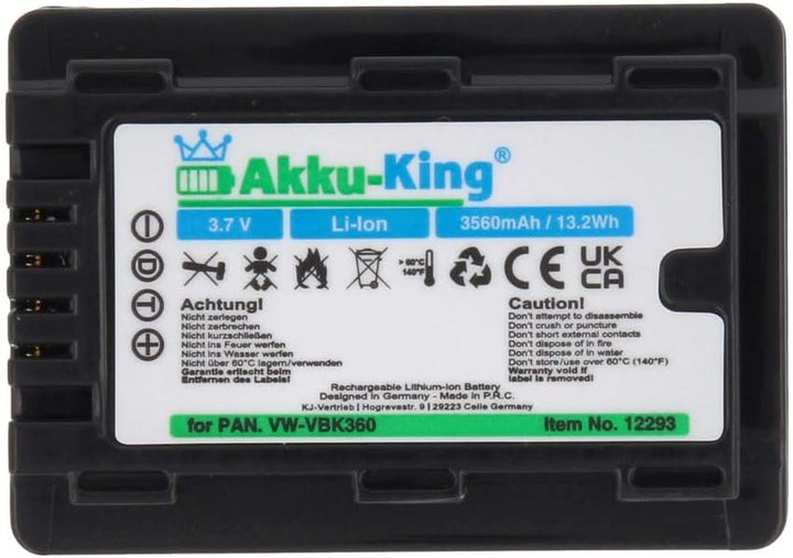 Akku-King Akku kompatibel mit Panasonic VW-VBK360 - Li-Ion 3560mAh - für HCV10, HCV100, HCV500, HCV7