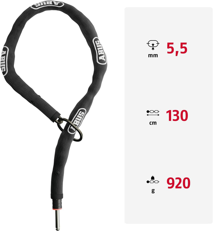 ABUS Rahmenschloss-Einsteckkette ADAPTOR CHAIN Classic 5.5KS - 5,5 mm starke Stahlkette mit ovalem L