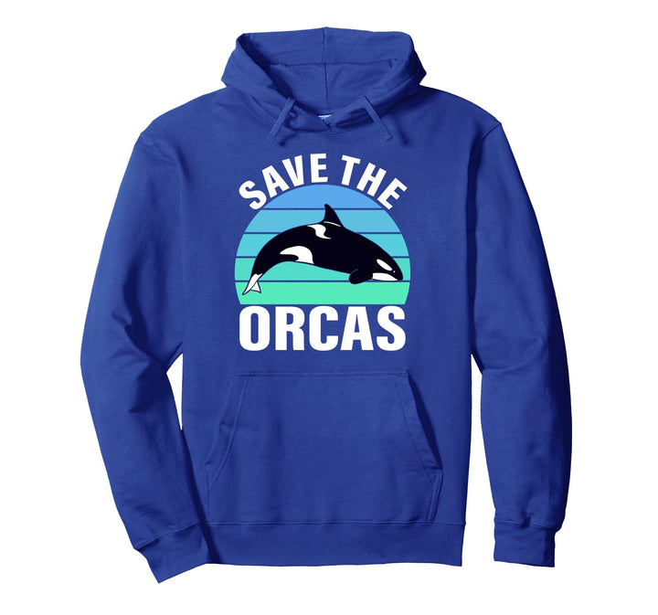 Save The Orcas Retro Sunset Distressed Orca Wal Ocean Pullover Hoodie