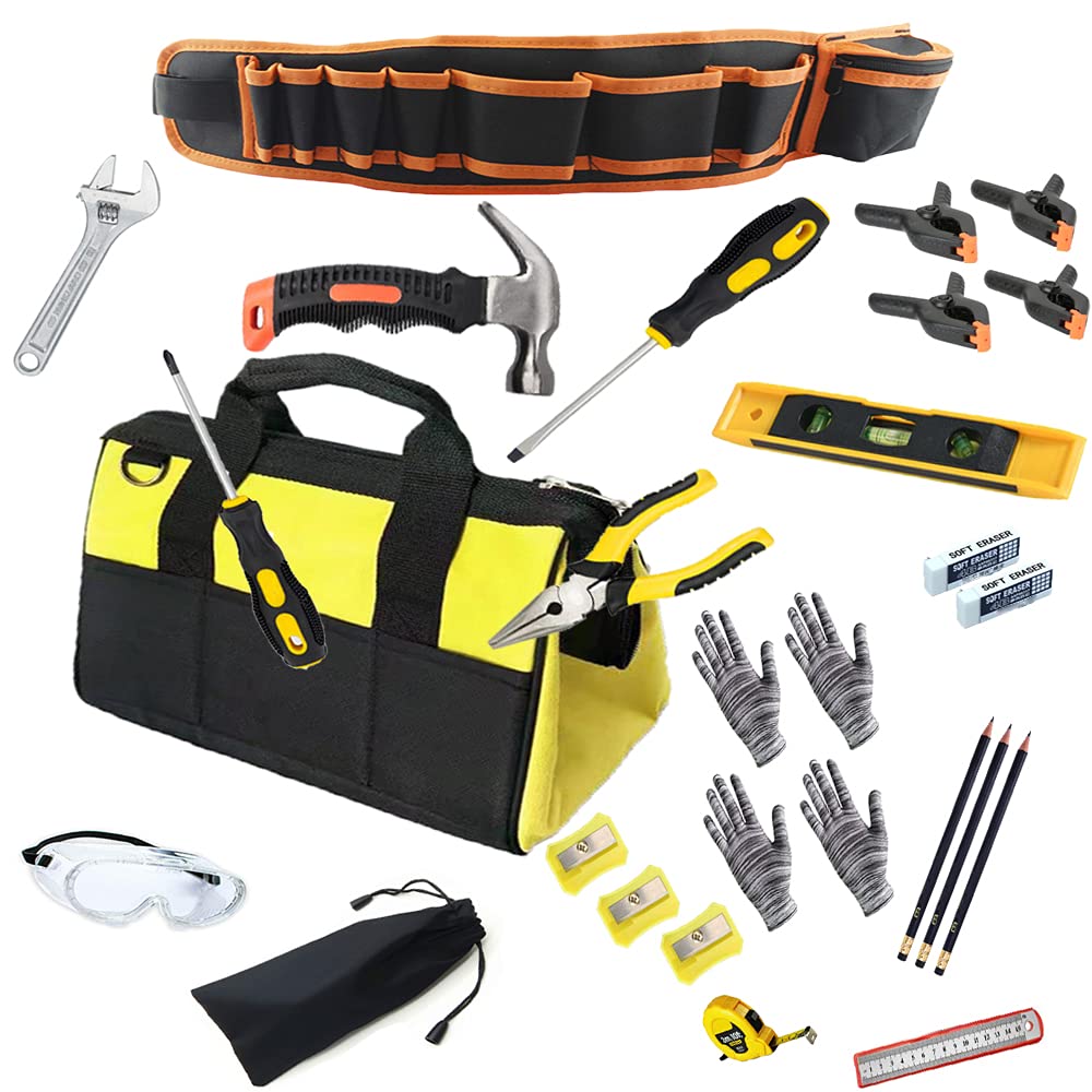 Kinder-Werkzeug-Set, Werkzeugtasche für Kinder, echtes Metall, Handwerkzeug, tragbare Werkzeugtasche