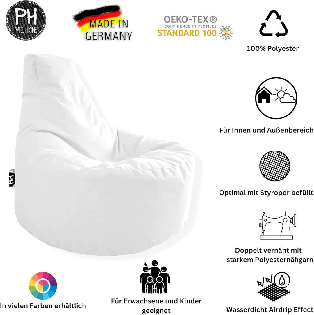 PATCH HOME Gamer Sessel inkl. Würfel Bean Bag Set Ø75cm, 30cm Sitzhöhe, 80cm Höhe + 35x35cm Würfel W