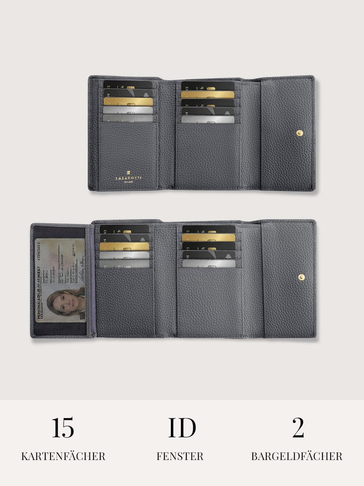 Lazarotti Bologna XL Leder Damen-Geldbörse | grosses Reissverschlussfach, 15 Kartenfächer, RFID-Schu