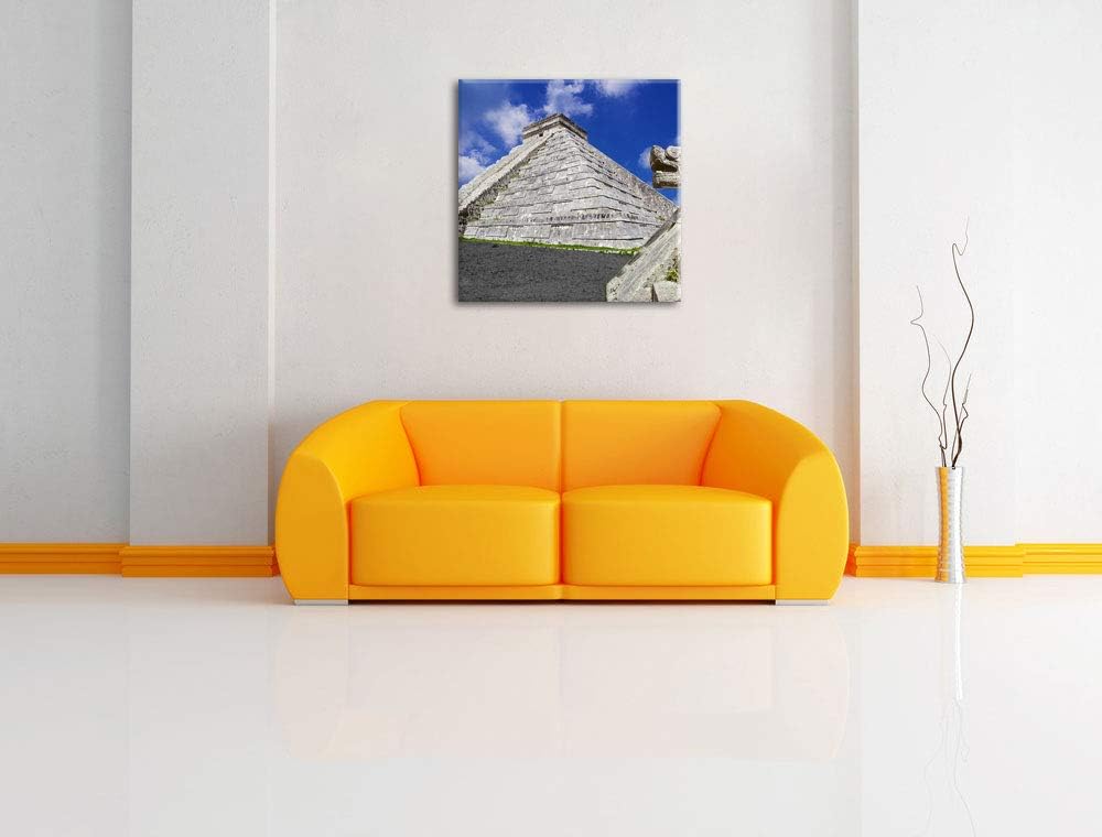 Pixxprint Maya Tempel in Mexiko schwarz/weiss, Format: 70x70 auf Leinwand, 70x70