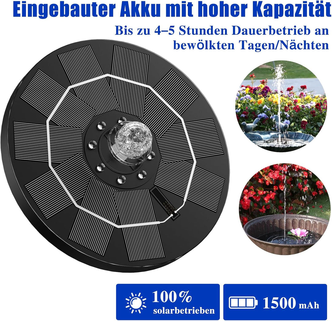 AISITIN LED Solar Springbrunnen für Aussen mit Akku, 3W Solar Schwimmender Fontäne Pumpe mit Verschi