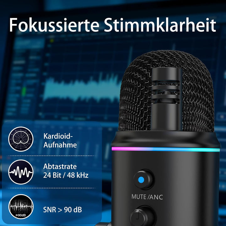 zealsound USB Mikrofon für PC &amp; Smartphone, Plug &amp; Play Podcast Mikrofon mit Rauschunterdrückung, St