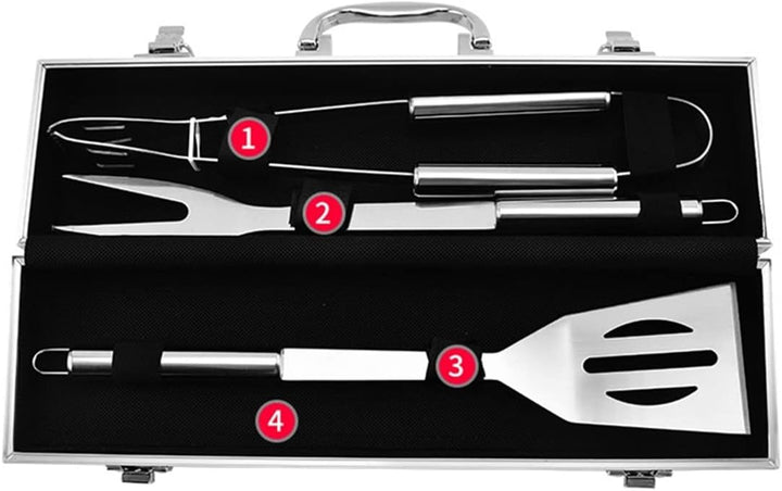 Grill Zubehör, Extra Dicke Edelstahl BBQ Utensilien, 3 Stück Grill Werkzeuge mit Fall-Spachtel, Gabe