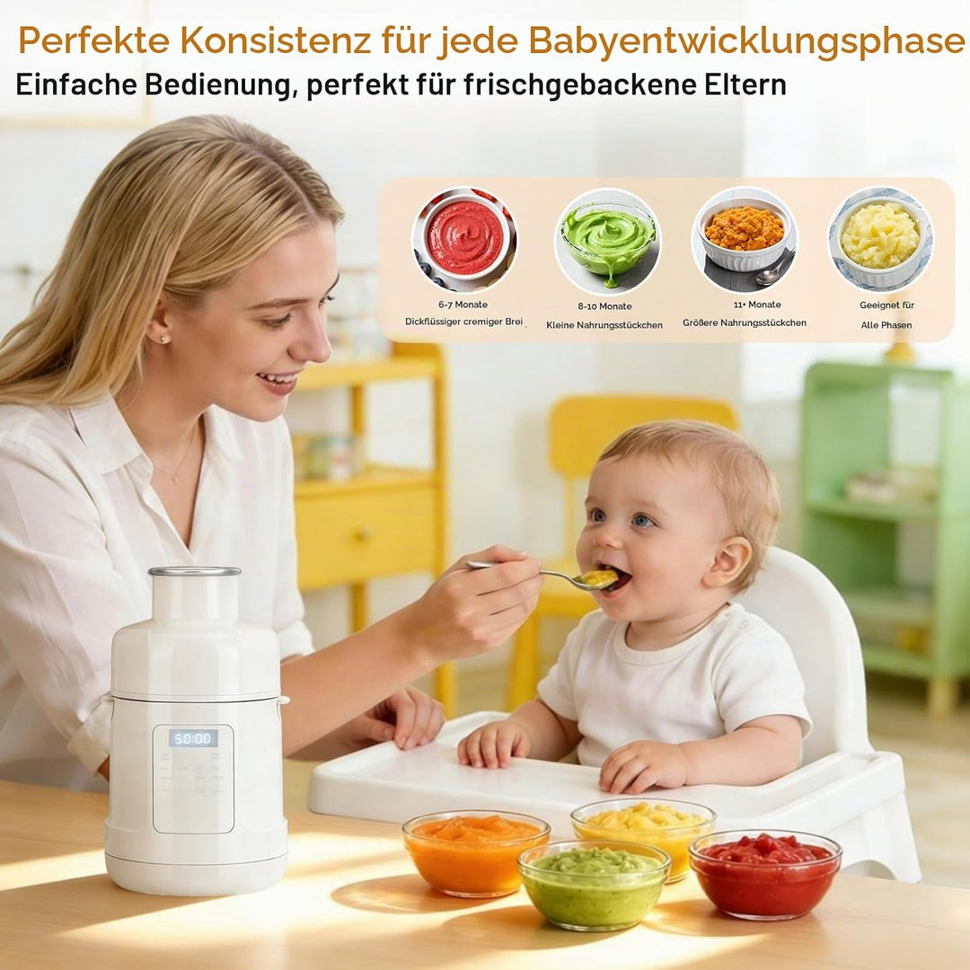 Babynahrungszubereiter, 5-in-1 Dampfgarer &amp; Mixer mit Timer, LED Display, Auto-Clean – Glas 316 Edel
