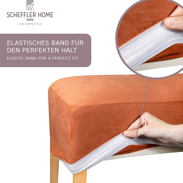 SCHEFFLER-Home Stuhlhussen 2er Set Leon Taupe/elastische Wildleder Hussen für Stühle/Robustes Freisc
