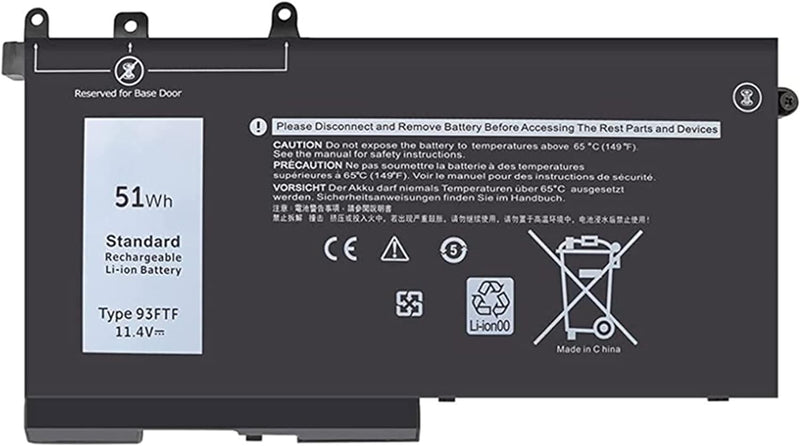 AKKEE 51Wh 93FTF Laptop Akku für Dell Latitude 5580 5590 5591 5480 5490 5491 5495 5280 5288 5488 E52