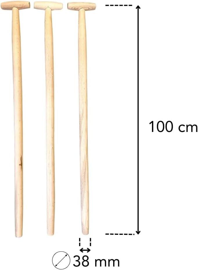 3 Stk. Besenstiel Holz 100cm Ersatzstiel mit T-Griff, Holzstiel aus Buchenholz, Gerätestiel Ø 38 mm,