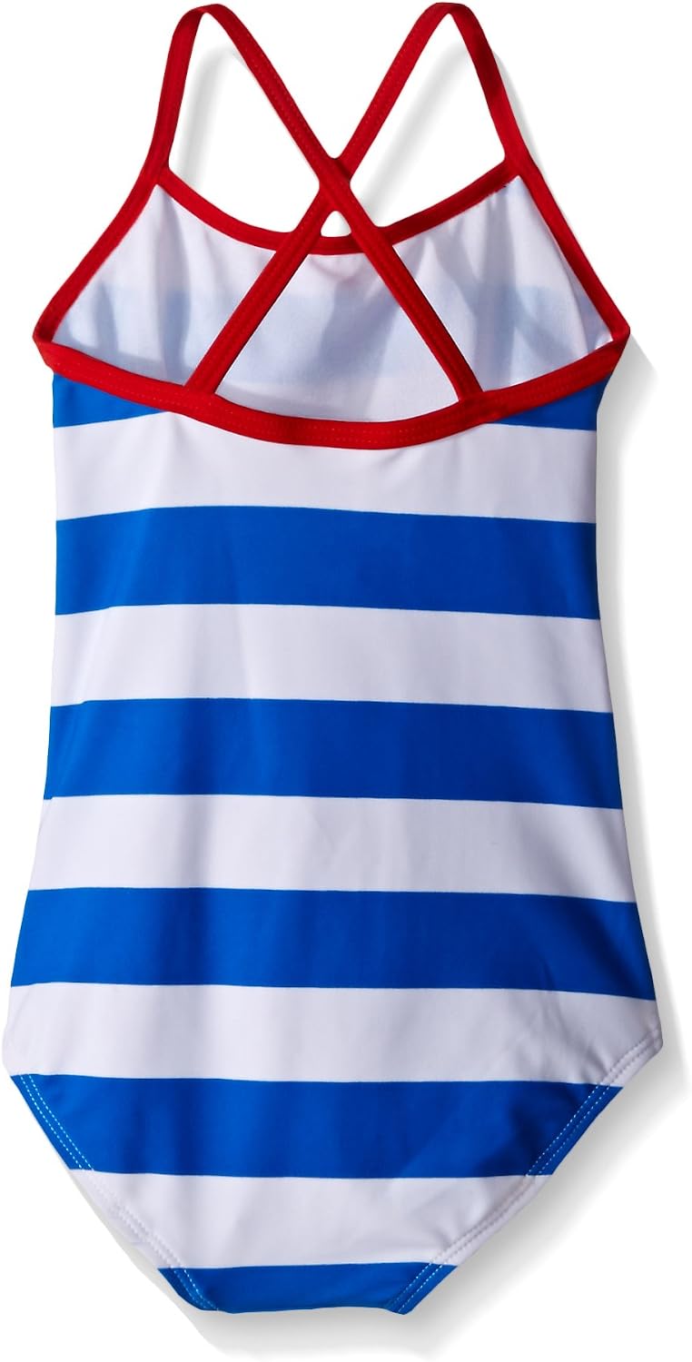 Kanu Surf Girls' Little Beach Sport Banded 1 Piece Swimsuit, Layla Blue Stripe, 4
