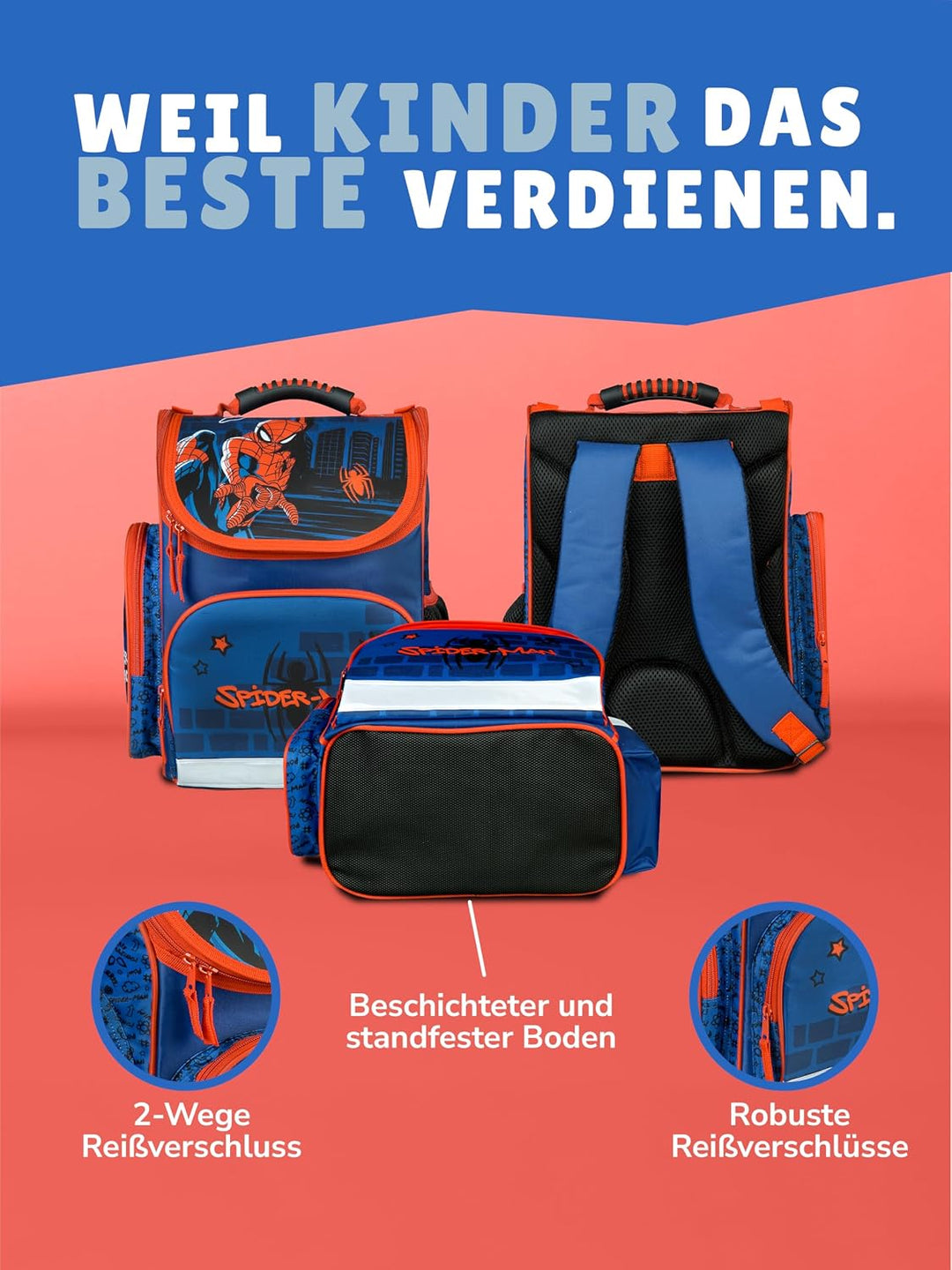 Schulranzen-Set Marvel Spiderman 16 TLG. mit Federmappe, Dose, Flasche, Sporttasche, grosse Schultüt