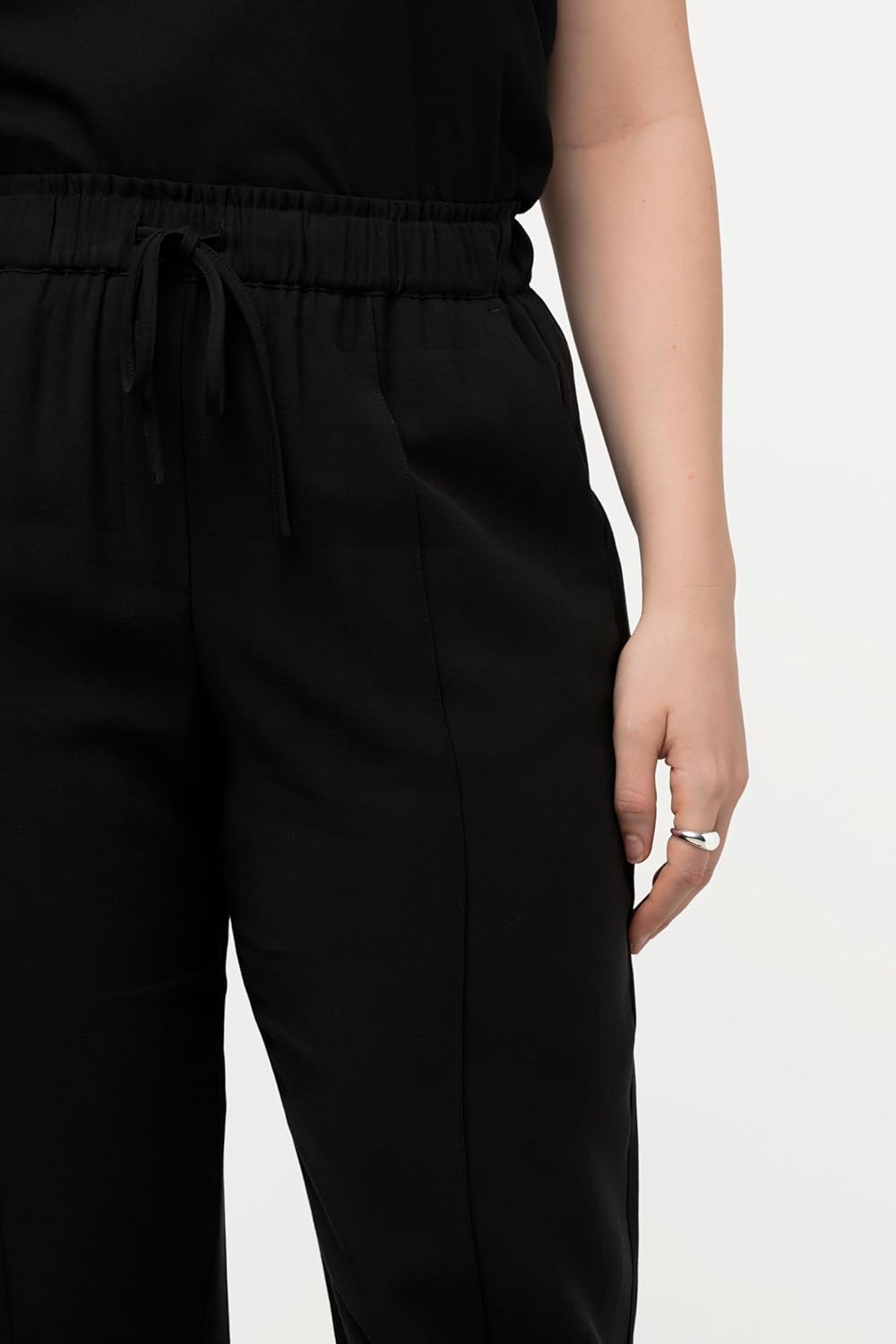 Ulla Popken Damen Creased Slip-on Pants Hose 46 Schwarz, 46 Schwarz